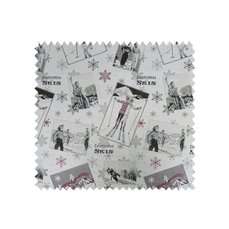 Tissu Jacquard Skieur All Over Sepia