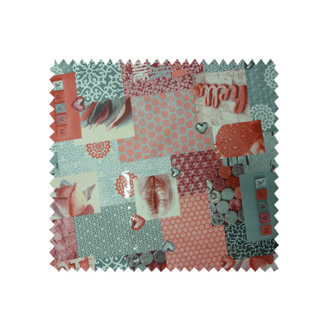 Tissu Cretonne Enduit Happy Gris Rouge