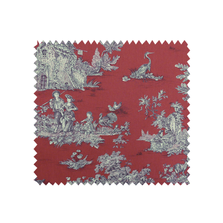 Tissu Bachette Imprimé Toile de Jouy Pastorale Rouge Blanc