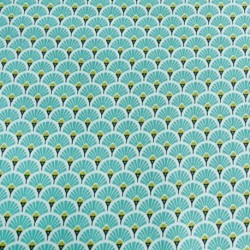 Tissu Eventails Dorés Cretonne Turquoise