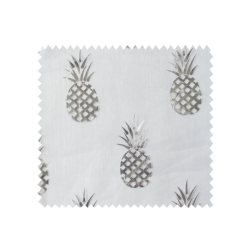 Tissu Organza Ananas Argent Fond Blanc