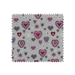 Tissu Joli Coeur Cretonne Beige Rouge