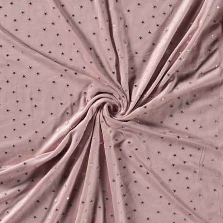 Tissu Velours Imprimé Etoile Rose Clair 
