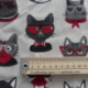 Tissu Funny Cat Toile Noir et rouge 
