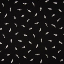Tissu Popeline Imprime Plume Fond Noir