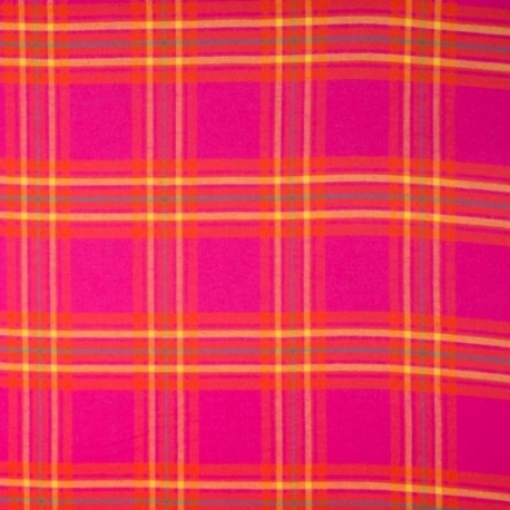 Tissu Coton Gratté Ecossais Rose orange 