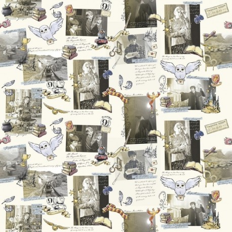 Tissu Popeline Harry Potter Imprimé Beige 
