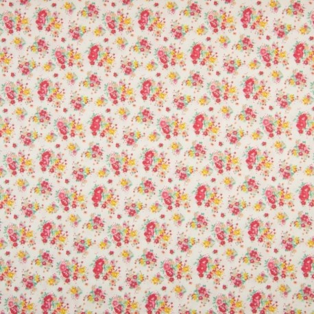 Tissu Coton Imprimé Fleur Ecru orange 