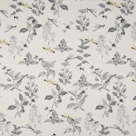 Tissu Coton Imprimé Bio Libellule Ecru