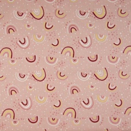 Tissu Coton Imprimé Arc En Ciel Rose 