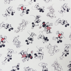 Tissu Popeline Doodle Mickey Imprimé Blanc 