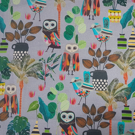 Tissu Cretonne Bio Chouettes Gris 