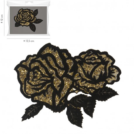 Ecusson roses strass 11,5 x 9 cm - Or