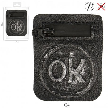Ecusson "Ok" relief simili cuir - Argent