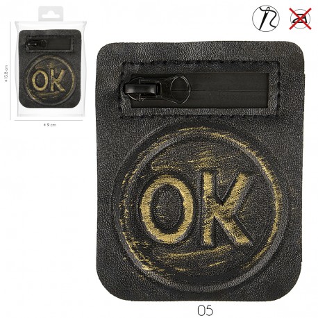 Ecusson "Ok" relief simili cuir - Doré