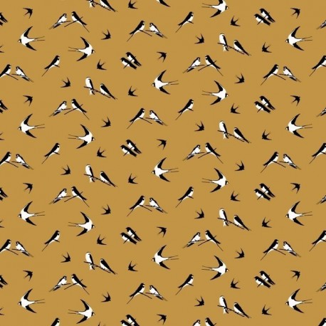 Tissu Hirondelle Imprimé Moutarde 