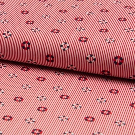 Tissu Coton Imprimé Marin Rouge 