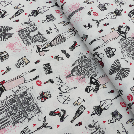 Tissu J'aime Paris imprimé Blanc 