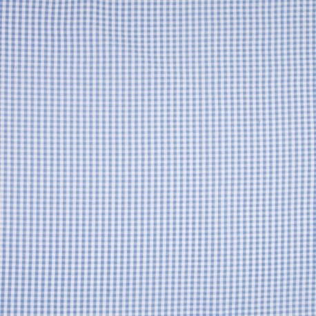 Tissu Petit Carreau Vichy Bleu Clair Seersucker Gaufré 