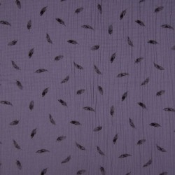 Tissu Double Gaze Imprimé Plume Lilas