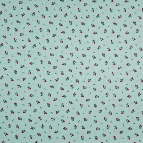 Tissu Coton Imprimé Floral Fond Vert Clair 