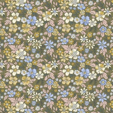 Tissu Pensée Imprimé Kaki 