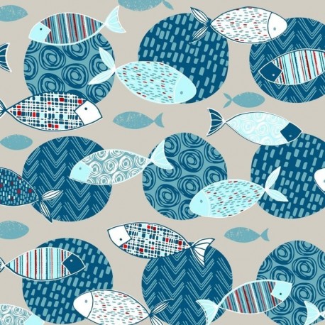 Tissu Poisson Sergé Bleu 