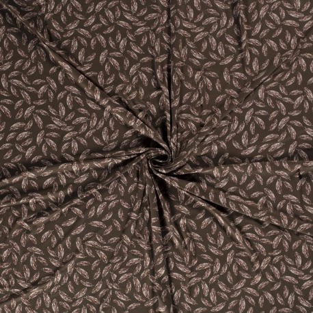 Tissu Jersey Viscose Imprimé Plume Olive