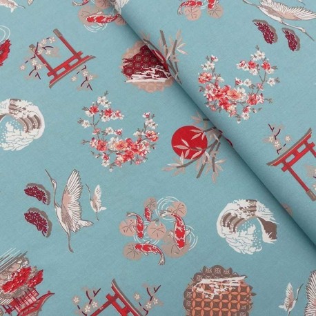 Tissu Coton Imprimé Gekko Bleu