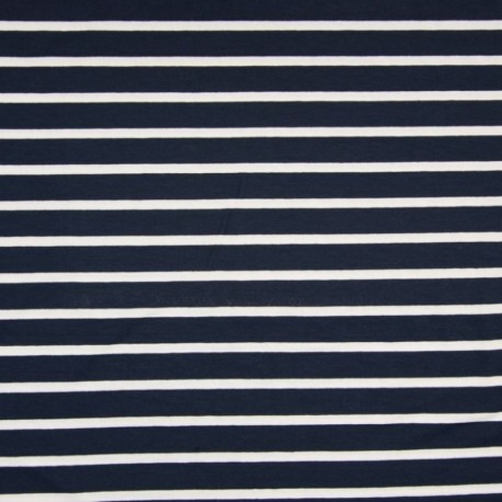 Tissu Viscose Rayure Blanc Fond Navy 