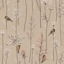 Tissu Demi Panama Oiseau fleur Fond Coloris Lin 
