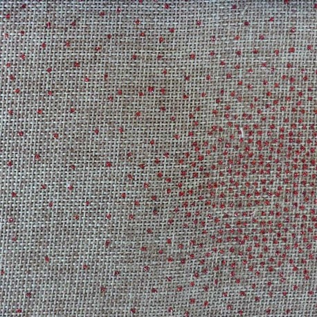 Tissu Toile de Jute Imprimé Celeste Rouge 