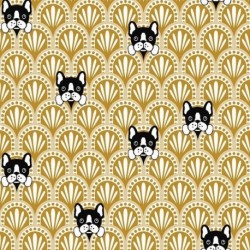 Tissu Imprimé Bulldog Moutarde