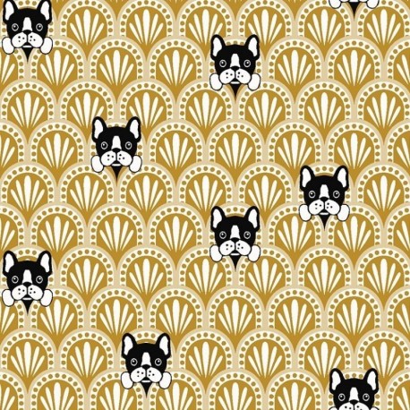 Tissu Imprimé Bulldog Moutarde
