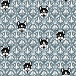 Tissu Imprimé Bulldog Bleu