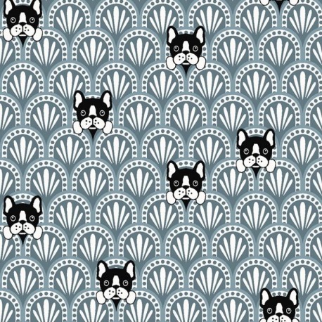 Tissu Imprimé Bulldog Bleu