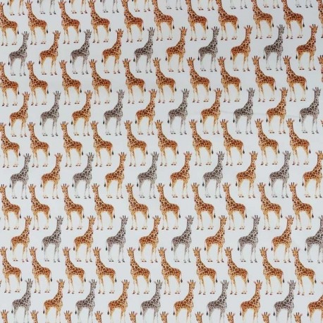 Tissu Popeline Imprimé Digitale Ani Giraffe Blanc 