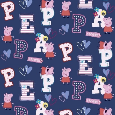 Tissu Licence Peppa Pig Imprimé Bleu 