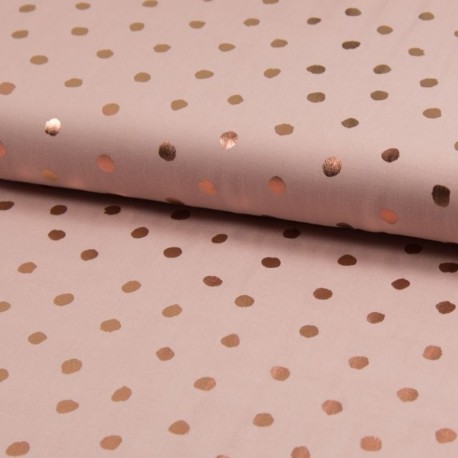 Tissu Viscose Pois Foil Fond Vieux Rose 
