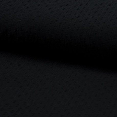 Tissu Voile Gaufre Plumetis Noir 