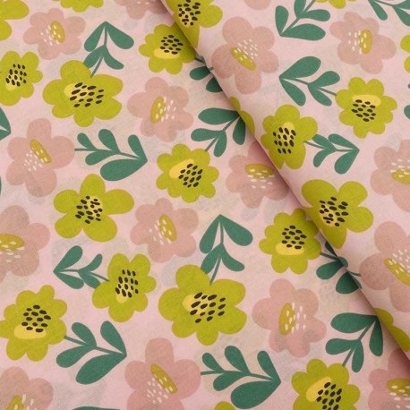 Tissu Cretonne Imprimé Fleurs Pop Rose 