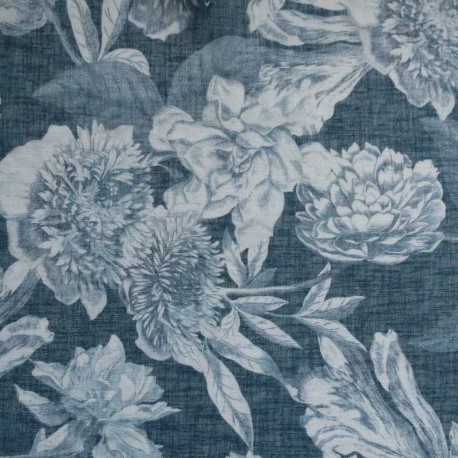 Tissu Etamine Imprimée Fleurie Navy