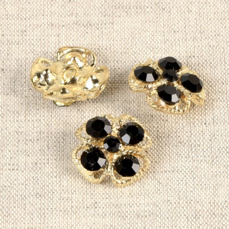 Bouton strass trèfle Noir