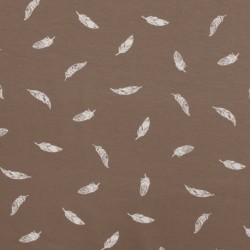 Tissu Jersey Imprimé Plume Taupe
