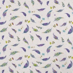 Tissu Jersey Coton Imprimé Feuilles Lilas 