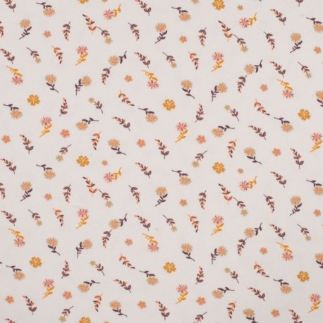 Tissu Jersey Coton Imprimé Fleurs Orange 