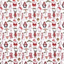 Tissu Cretonne Imprimée Natale Rouge 