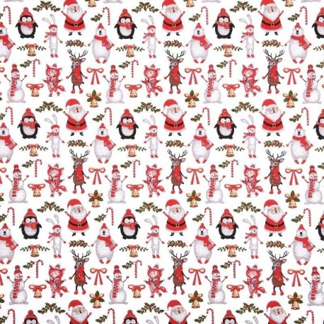 Tissu Cretonne Imprimée Natale Rouge 