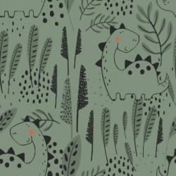 Tissu Cretonne Imprimée Babynosaure Vert 