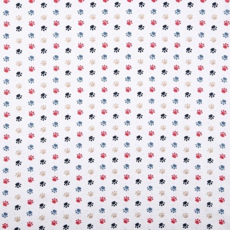 Tissu Cretonne Imprimée Patoune Marine 